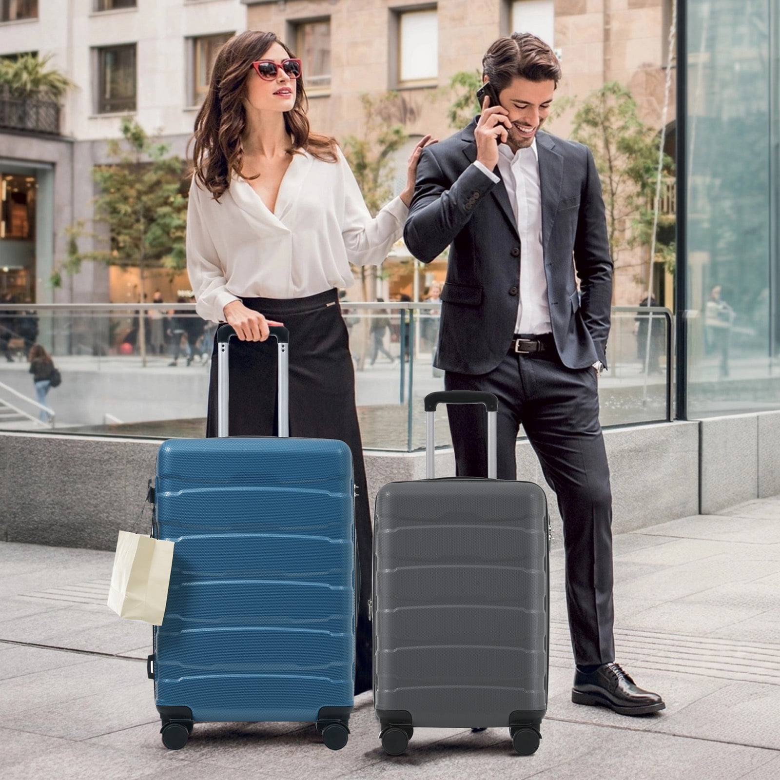Euroco 24" Expandable Checked Luggage, ABS Hardshell Medium Suitcase with Spinner Wheels,TSA Lock, Lightweight Durable Travel Luggage for Men Women,Gray