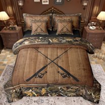 Homewish Fishing Rod 7-Piece Bedding Comforter Set,Rustic Western Farmhouse King Bedding Sets,Farm Tribal Bed Sheets For Kids,Luxury Bedroom Decor Reversible