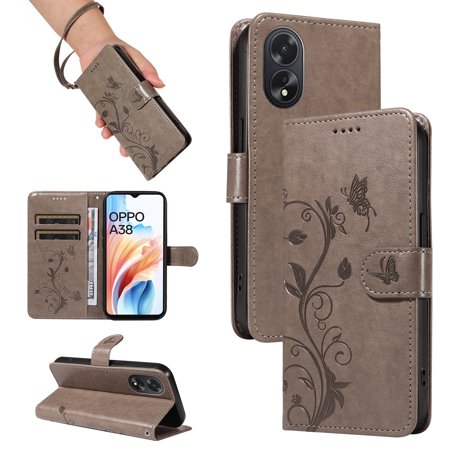 Flip Case for Oppo A38 4G, PU Leather Card Slots with Kickstand Function Shockproof Wallet Cover for Oppo A38 4G