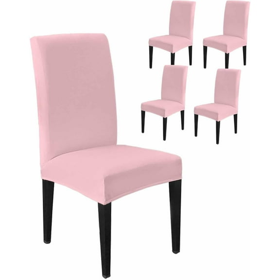 Stretch Chair Covers Set of 4, Pure Color Pink Universal Fit Elastic Decorative Dining Chairs Slipcovers for Wedding, Banquet, Monochrome
