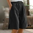 thumbnail image 2 of Bloomae Cotton Linen Shorts for Women Loose Fit Knee Length Bermuda Shorts Lightweight Casual Wide Leg Elastic Waist Workout Shorts with Pockets Black XL, 2 of 8