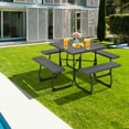 thumbnail image 3 of Topbuy 67" Built-in Umbrella Hole Metal and HDPE Picnic Table with Stool Set, Black, 3 of 10