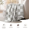thumbnail image 4 of Exclusivo Mezcla Checkered Knit Throw Blanket, Ultra Soft Cozy Fluffy Checkerboard Blankets, Lightweight Fuzzy Plush Throw for Couch and Bed, Light Grey, 50"x60", 4 of 8