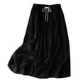 thumbnail image 4 of Caywon Women's Maxi Skirt, Drawstring Elastic Waist A-Line Long Skirt, Crinkle Texture Solid Color Cotton Linen Blend Skirt for Vacation, Beach and Casual Wear, 4 of 5