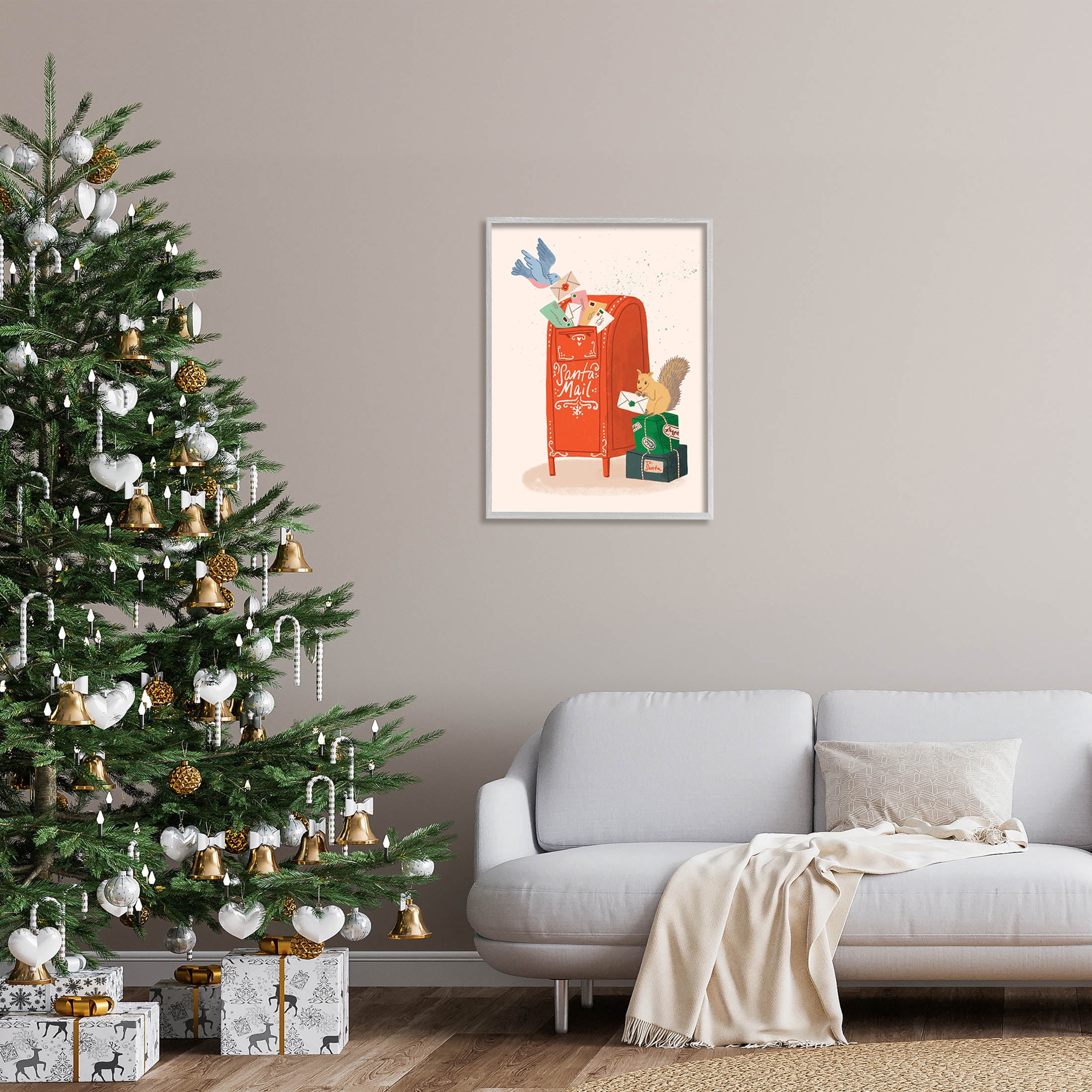 Santa's Mail Postal Letters Animals Holiday Graphic Art Gray Framed Art Print Wall Art