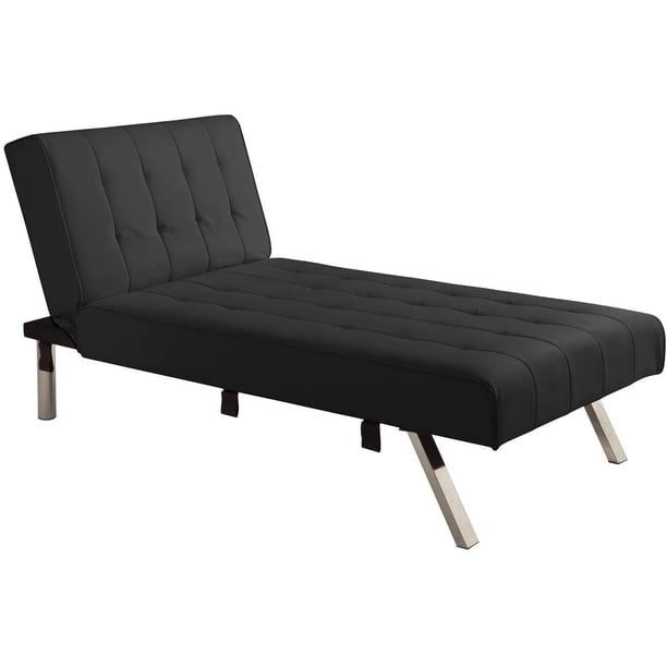 DHP Emily Chaise Lounger With Chrome Legs, Black Faux Leather