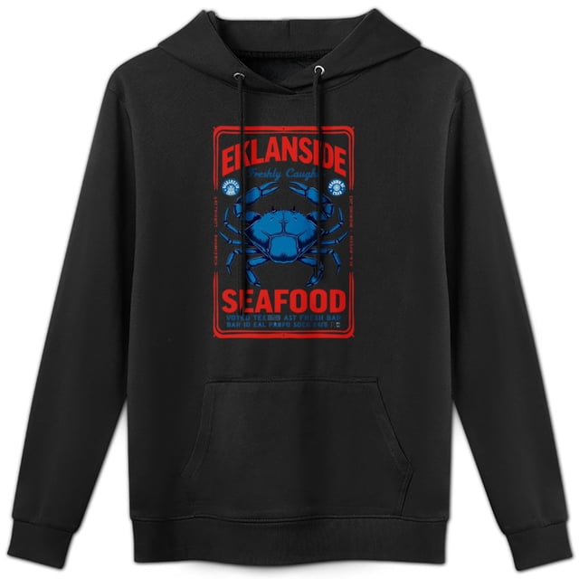 Sudadera con capucha "EKLANSIDE SEAFOOD" con estampado retro de cangrejo, 52% algodón, 48% poliéster, para hombre y mujer