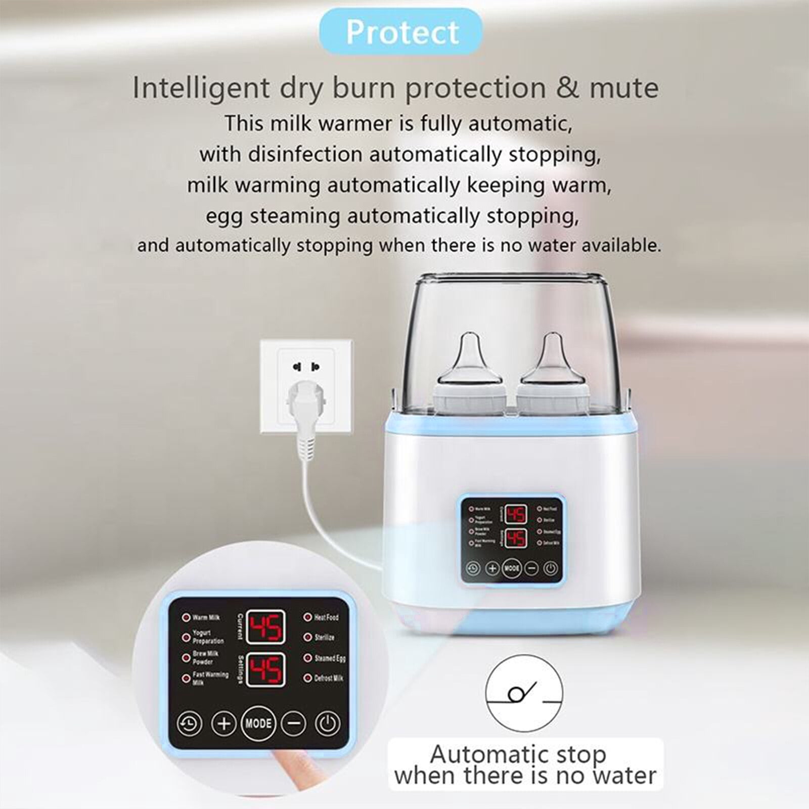 Baby Bottle Warmer, Baby Bottle Warmer and Sterilizer with Timer, 8-in-1 Fast Milk Warmer for Baby Breastmilk, Temperature Adjustment & 24H Constant Heat & Thaw, Baby Food Heater, up to 4 Bottles