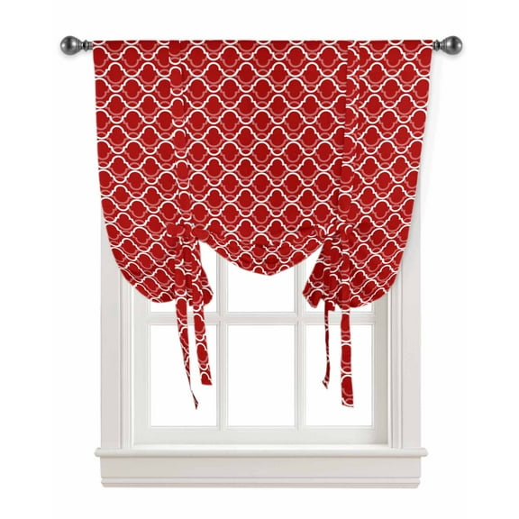 Red Geometric Figures Moroccan Pattern Window Curtain for Living Room Adjustable Curtains for Kitchen Cafe Tie Up Short Drapes