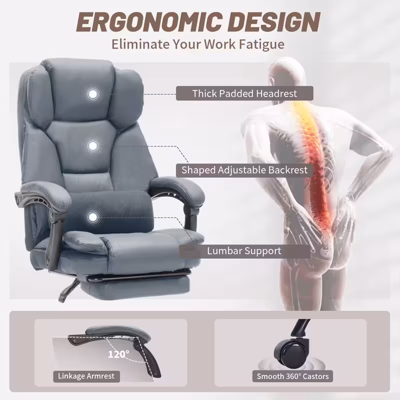 Qusaphy Heavy Duty 600 LBS Executive Office Chair, Breathable Fabric Big and Tall Computer Chair with Memory Foam Spring Cushion, 155° Recline Ergonomic Desk Chair with Lumbar Support