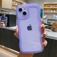 thumbnail image 2 of Compatible with iPhone 15 Plus Case 6.7", Cute Kawaii Curly Wavy Matte Edge Clear Transparent Soft Silicone Shockproof Protective Phone Cover for Women (Purple), 2 of 11