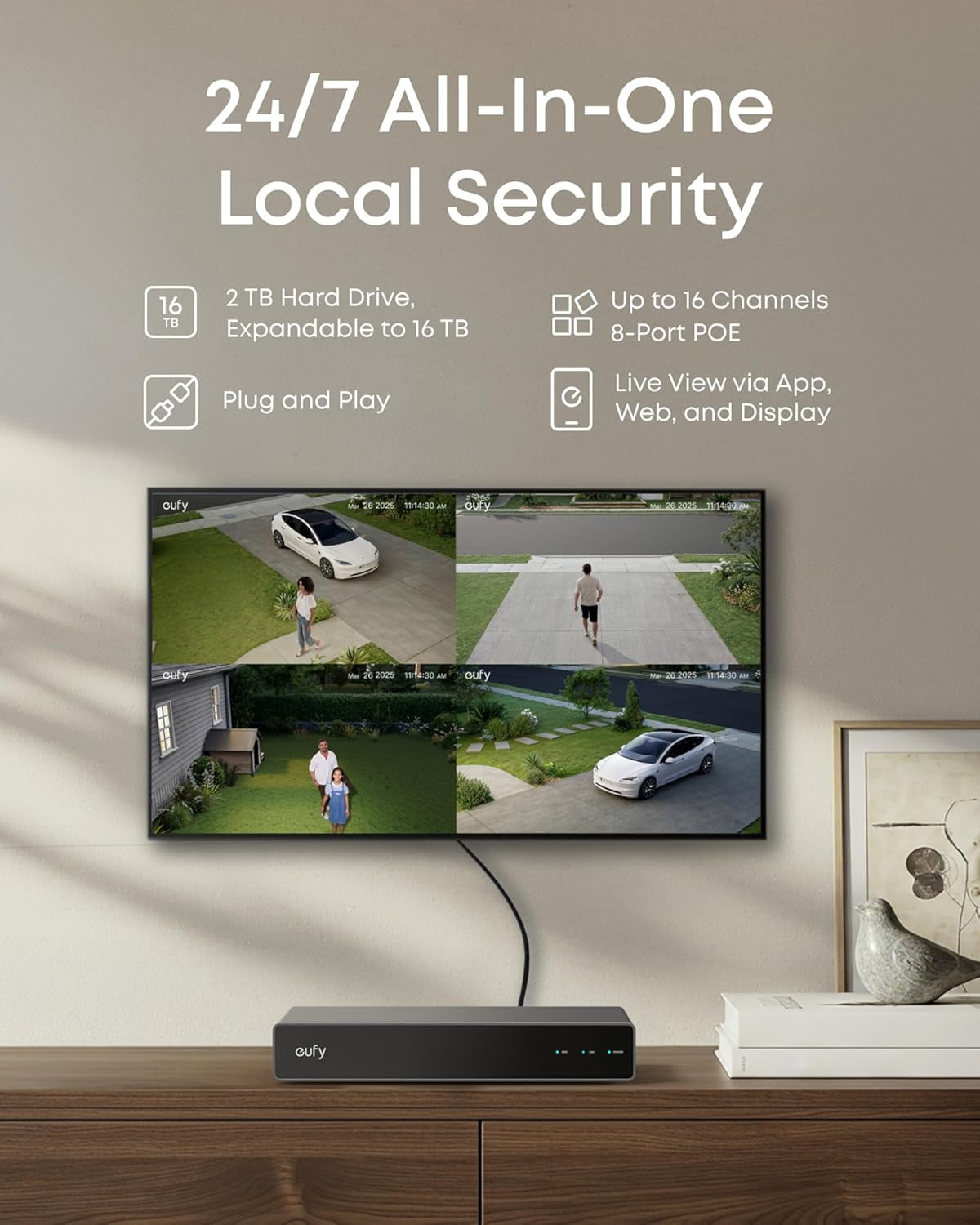 eufy 4K NVR Security Camera System S4 Max 4 Bullet-PTZ Cams, PoE Wired, 24/7 Recording, Triple Lens Bullet-PTZ Cam, 360° PTZ, Up to 16CH, Cross-Cam Tracking, 8× Auto Zoom, Smart Video Search, 2TB HDD