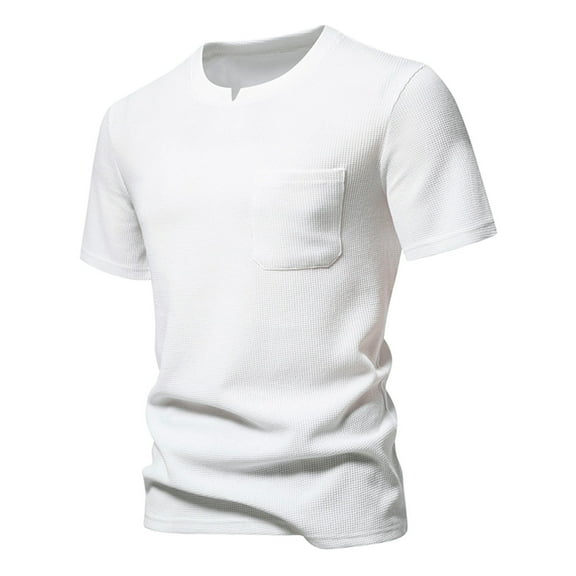 Aofany Men Casual Pullover Tops Solid Round Neck Short Sleeve T Shirt with Pocket Sports Blouse