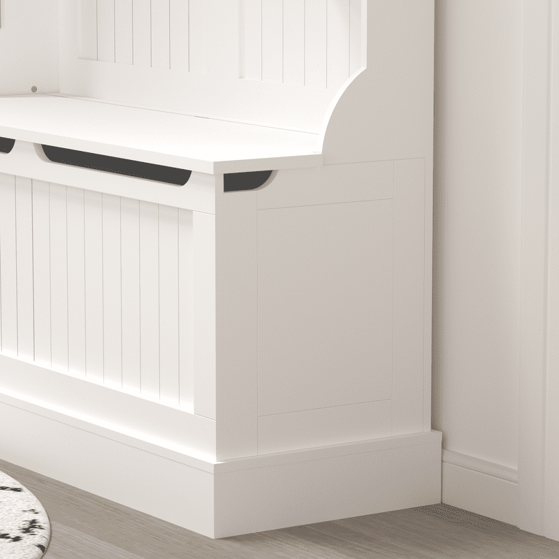 Hall Tree with Shoe Storage Bench & 5 Hooks,Coat Rack with Hidden Storage, Standing Entryway Organizer for Mudroom, Living Room,White