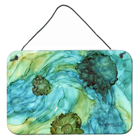 Abstract in Teal Flowers Wall or Door Hanging Prints