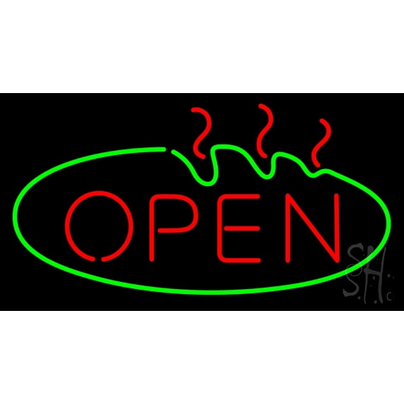 Green Oval Open LED Neon Sign 13 x 24 - inches, Clear Edge Cut Acrylic Backing, with Dimmer - Bright and Premium built indoor LED Neon Sign for restaurant window and interior decor.