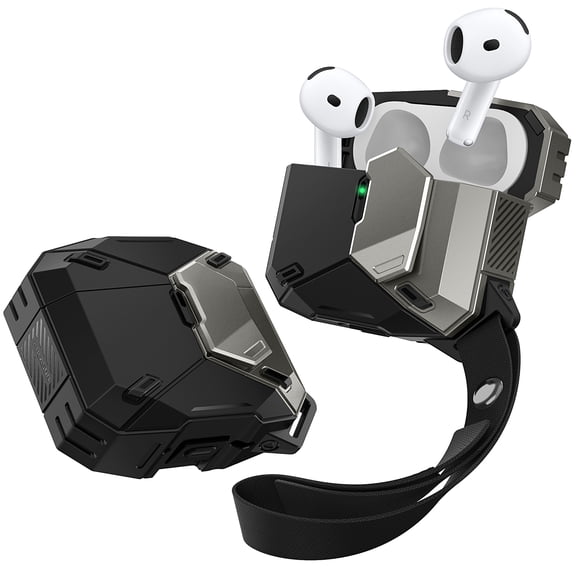i-Blason for Apple AirPods 4 Case Cover MagSafe, [Magnetic Automatic Lock] [MagSafe Wireless Charging], Military Protective Case with Lanyard for Apple AirPods 4th Generation, Matrix Series (Black)