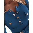 thumbnail image 3 of FASHIONWT Women Tight Metallic Button Long Sleeve Henley Blouse, 3 of 3
