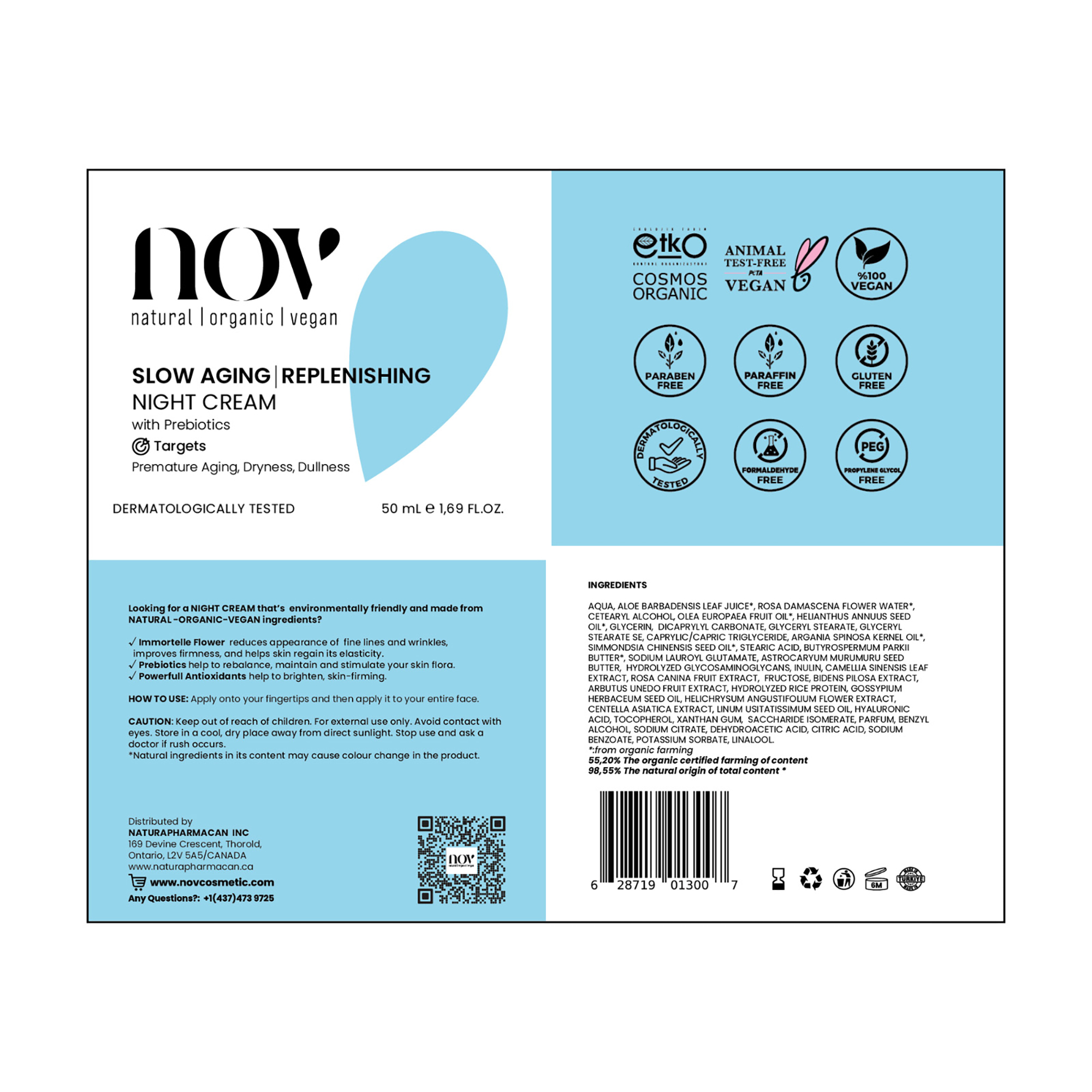 NOV Slow Aging Repleshing Night Cream, Face Cream, 1.69 oz