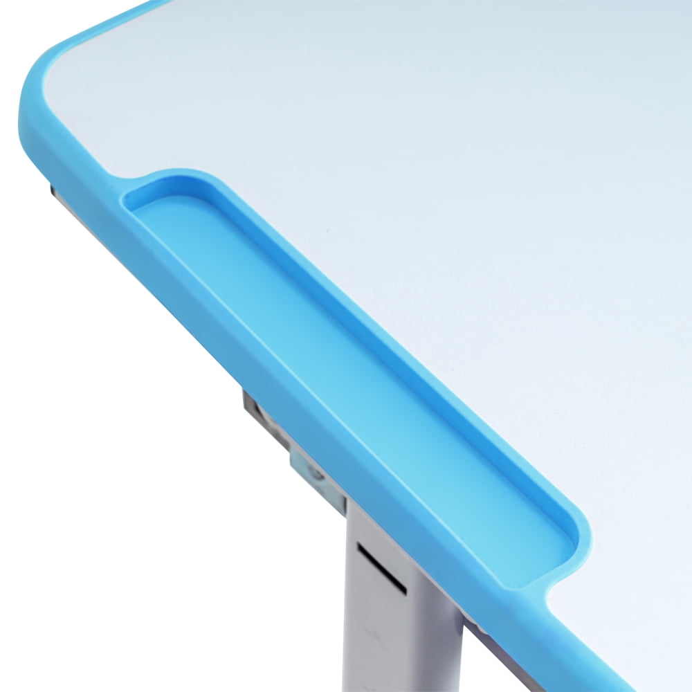 Kepooman Kids Desk, Children Study Table and Chair Set, Childs Desk, School Student Writing Desk, Light White Lacquered White Surface and Blue Plastic-B Kepooman Kids Desk, Children Study Table and Chair Set, Childs Desk, School Student Writing Desk, Light White Lacquered White Surface and Blue Plastic-B