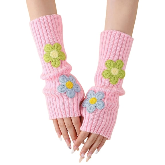 CYSFASHION Winter Fingerless Gloves for Women Cute Crochet Floral Decor Stretchy Half Finger Gloves for Daily Wear