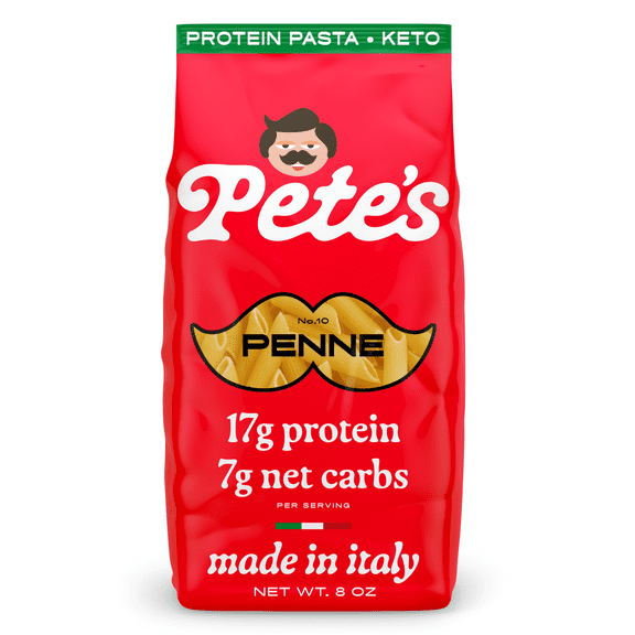Pete's Pasta Penne - 7g Low Carb, 17g High Protein - Authentic Italian Keto Wheat Pasta - 1 Pack, 8oz.
