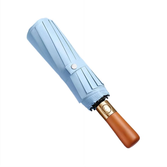 Automatic Folding Umbrella, UV Protection Travel Parasol for Commuting with wooden handle