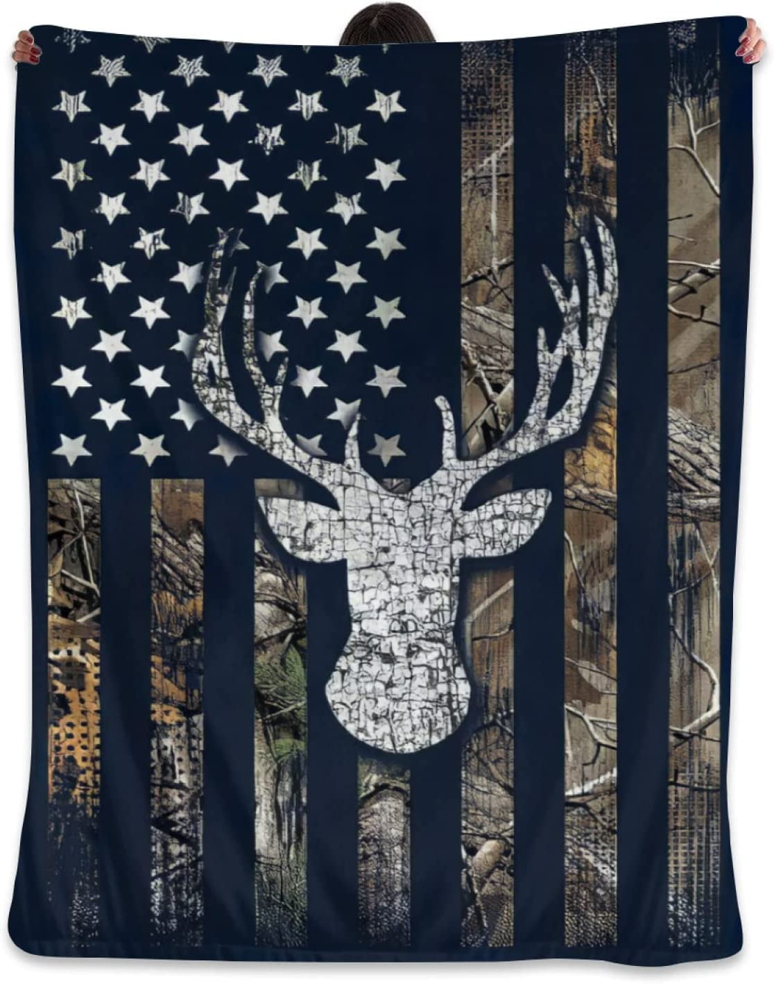 GDAKE Deer Hunting Blanket American Flag Camo Throw Blankets