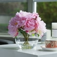 thumbnail image 2 of Enova Home Artificial Silk Peony Fake Flower Arrangement in Round Glass Vase with Faux Water for Home Decór (Pink), 2 of 4