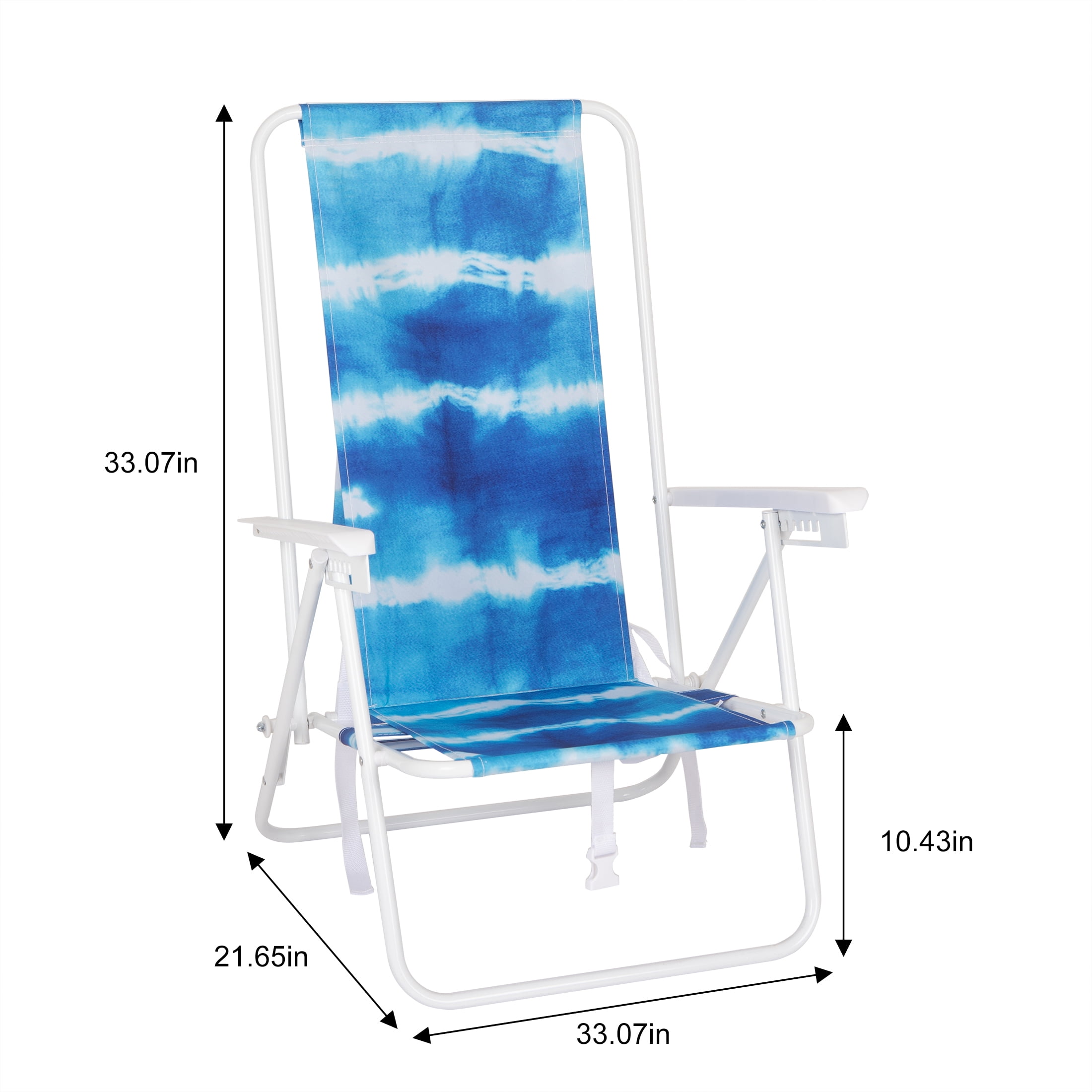 Mainstays High Back Reclining Backpack Beach Chair, Blue Tie Dye