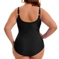 thumbnail image 4 of GRACE & GRANDEUR Women's Plus Size 1 Piece Swimsuit Mesh V Neck Tummy Control Push Up High Waisted Bathing Suit Beach Summer Swimwear Set 3X Black, 4 of 8