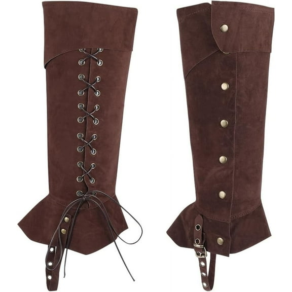 2PCS Medieval Boot Covers Leg Wraps Renaissance Knight Leg Guards Gaiters Vintage Faux Velvet Adjustable Drawstring Boot Tops Shoe Accessories for Cosplay Carnival Coffee Coffee