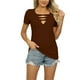 thumbnail image 1 of Bienvenido Camiseta de verano de manga corta con cuello en V recortada para mujer Camiseta informal ajustada para la vida diaria Ropa de oficina Marrón L, 1 of 8