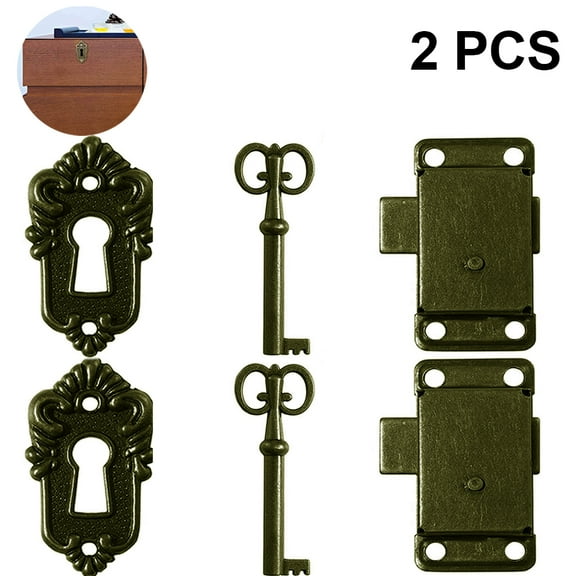 2 Sets Of Vintage Cabinet Door Lock, Cabinet Lock, Antique Furniture Lock With Key For Mailboxes, Lockers, Cupboards, Tool Box - Red bronze