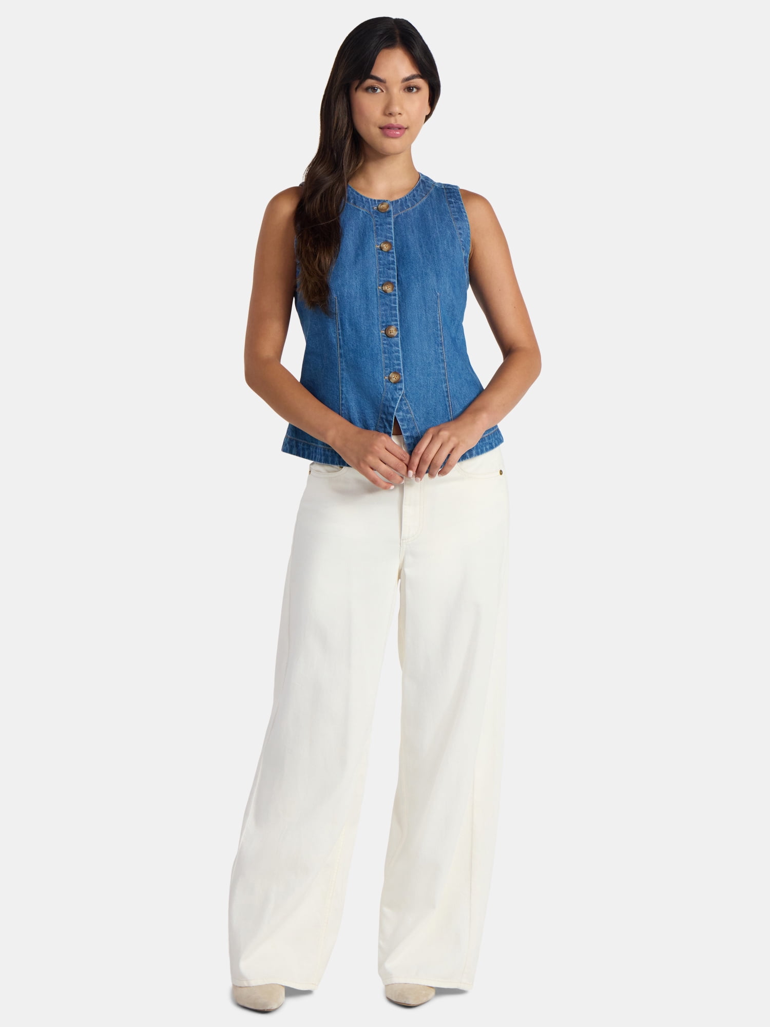 Time and Tru Button-up Denim Vest, Sizes XS-XXXL