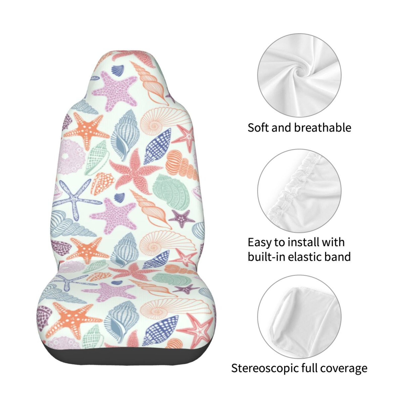 Picia Colorful Seashells Print Waterproof Sweating Car Seat Cover for Post Gym Workout, Running, Beach and Hiking, Universal Fit Anti-Slip Bucket Seat Protector