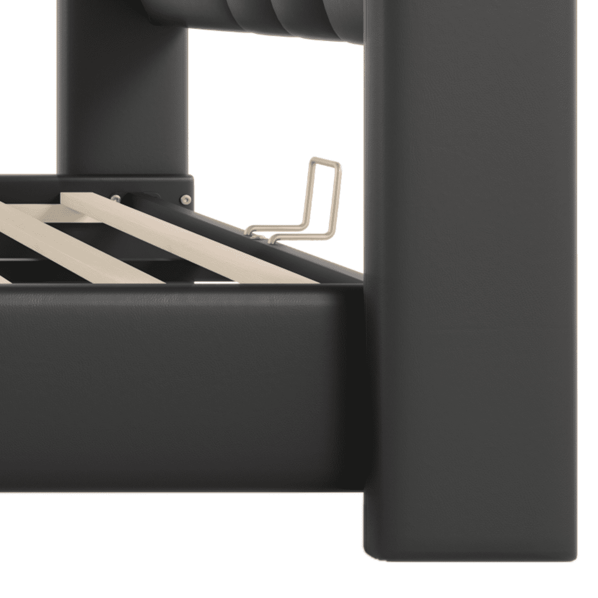 [Luckynote]Queen Size Leather Upholstered Bed Frame, Modern Bed Frame with Wingback Head board, Upholstered Platform Bed with Wavy Footboard, No Spring Box Needed, Black