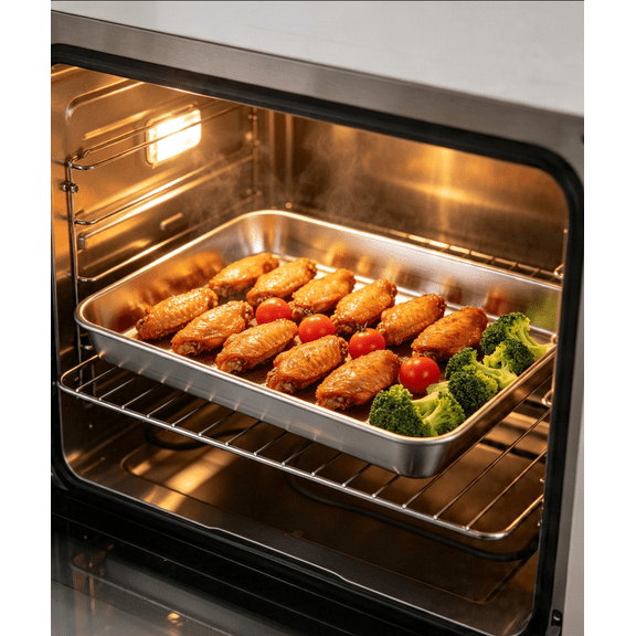 Stainless Steel Rectangular Serving Tray, Deep Rim Metal Baking Pan Tray, Multi-Purpose Organizer Platter for Kitchen, Lab, Jewelry, Pet Feeding, Catering Use,10.2 in.