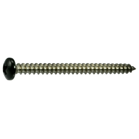 

#8 x 2 Black Painted 18-8 Stainless Steel Phillips Pan Head Sheet Metal Screws SMSPSS-598