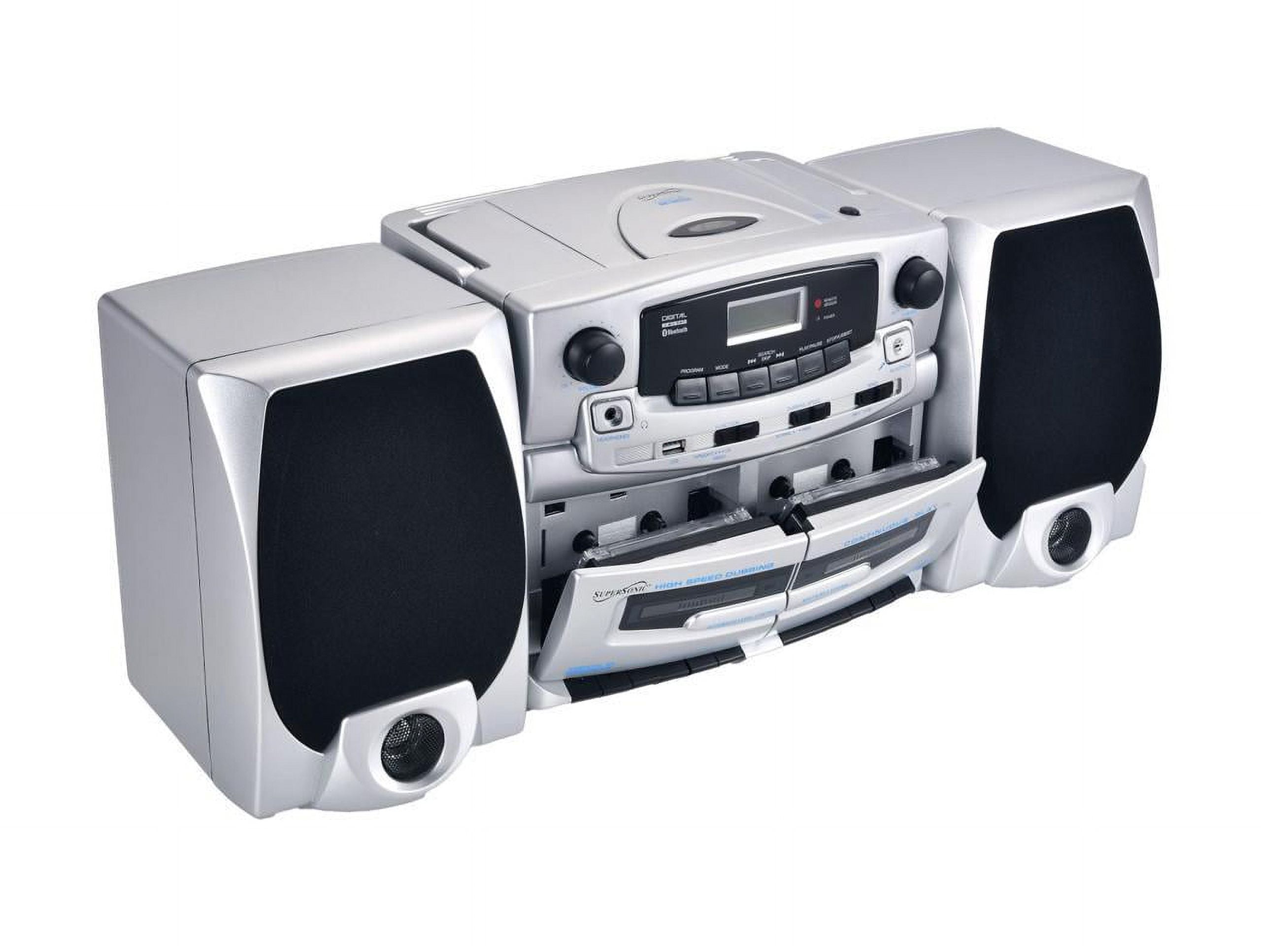 Supersonic SC-2121BT Bluetooth Entertainment Audio System, Bluetooth 5.0, op Loading MP3/CD Player, AM/FM Radio, USB Input, Double Cassette Recorder, High-Performance Detachable Speakers, AC/DC