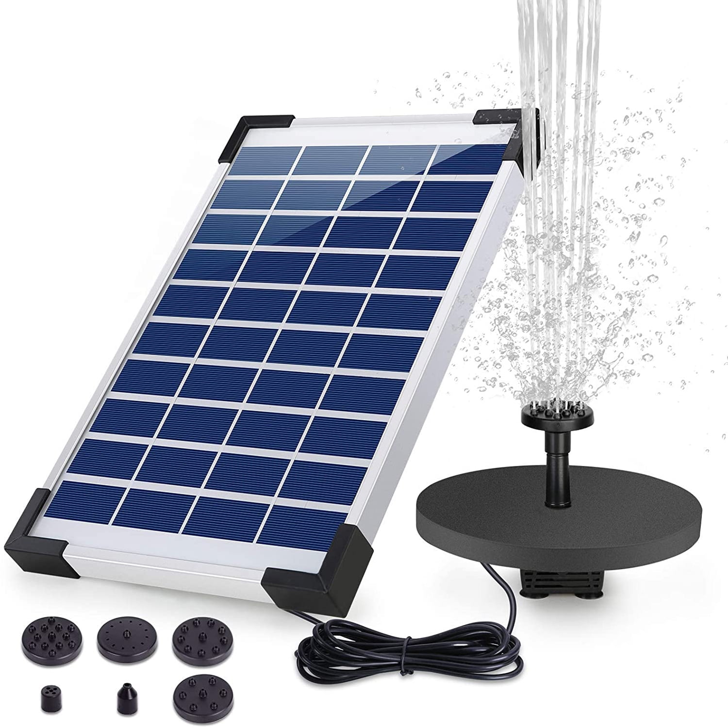 10ft High Lift Solar Fountain Pump 3.5W Solar Water Pump Floating Fountain Built-in 1800mAh Battery LED Lights Pond or Garden Decoration with 7 Nozzles for Bird Bath Filtration Box Fish Tank