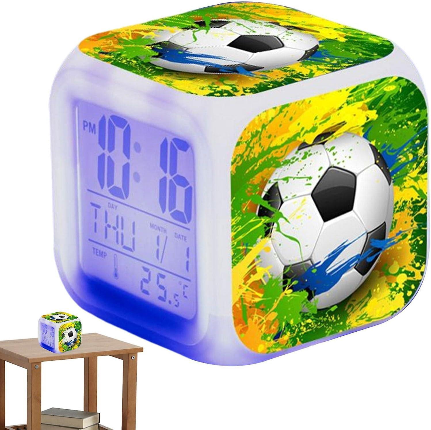 Creative Alarm Clock, Football Led Multiple Functional Colorful Color Changing Luminous Alarm Clock Student Silent Alarm Clock, Very Suitable As A Chi