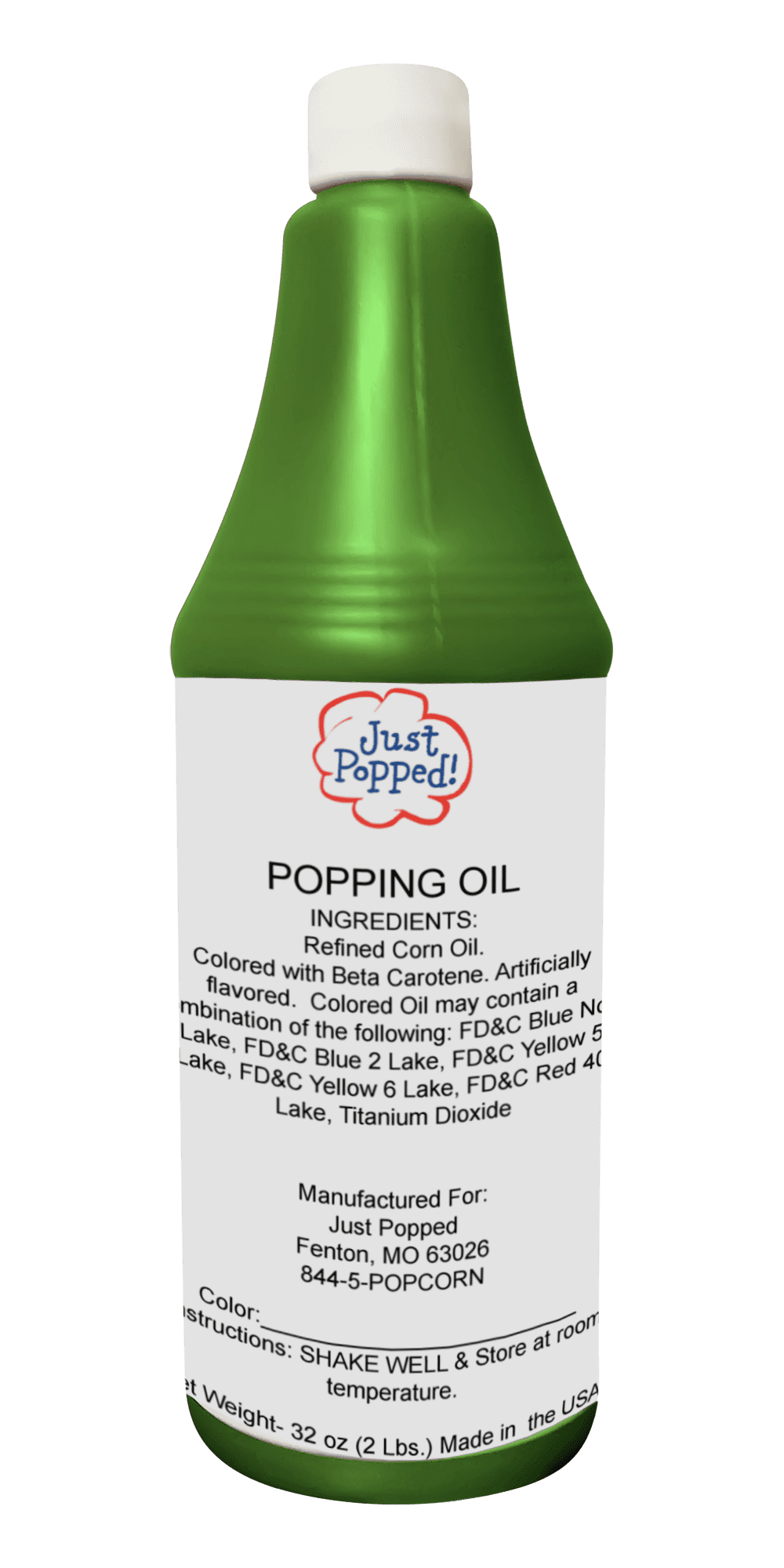 Just Popped Green Colored Popcorn Popping Oil 32 Oz