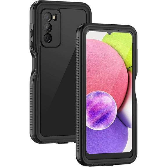 Samsung Galaxy A03s Phone Case, IP68 Waterproof Dustproof Case with Built-in Screen Protector, Full Body Heavy Duty Shockproof Protective Cover for Samsung A03s (Black/Clear)