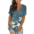 thumbnail image 2 of WXLWZYWL Women's Loose Tops Crewneck Print Tees Short Sleeve T Shirt Blouse Loose Tops Navy, 2 of 5