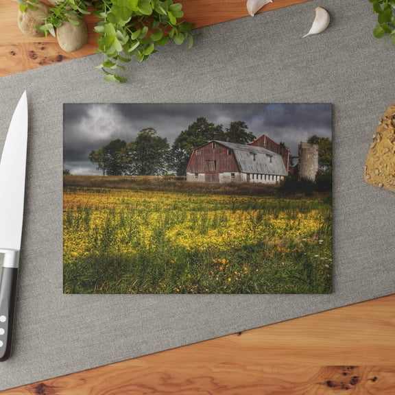 U R There Photography Remnants Rustic Farmhouse Tempered-Glass Cutting Board 8"x 11"