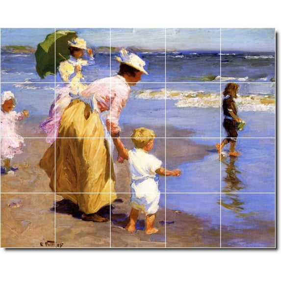 Ceramic Tile Mural-Edward Potthast Waterfront Painting 137. 60" w x 48" h using (20) 12 x 12 ceramic tiles