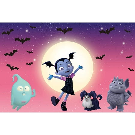 Image of 7x5ft Cute Fangs Vampire Girl Party Backdrop Halloween Party Photo Background Kids Childrens Decoration