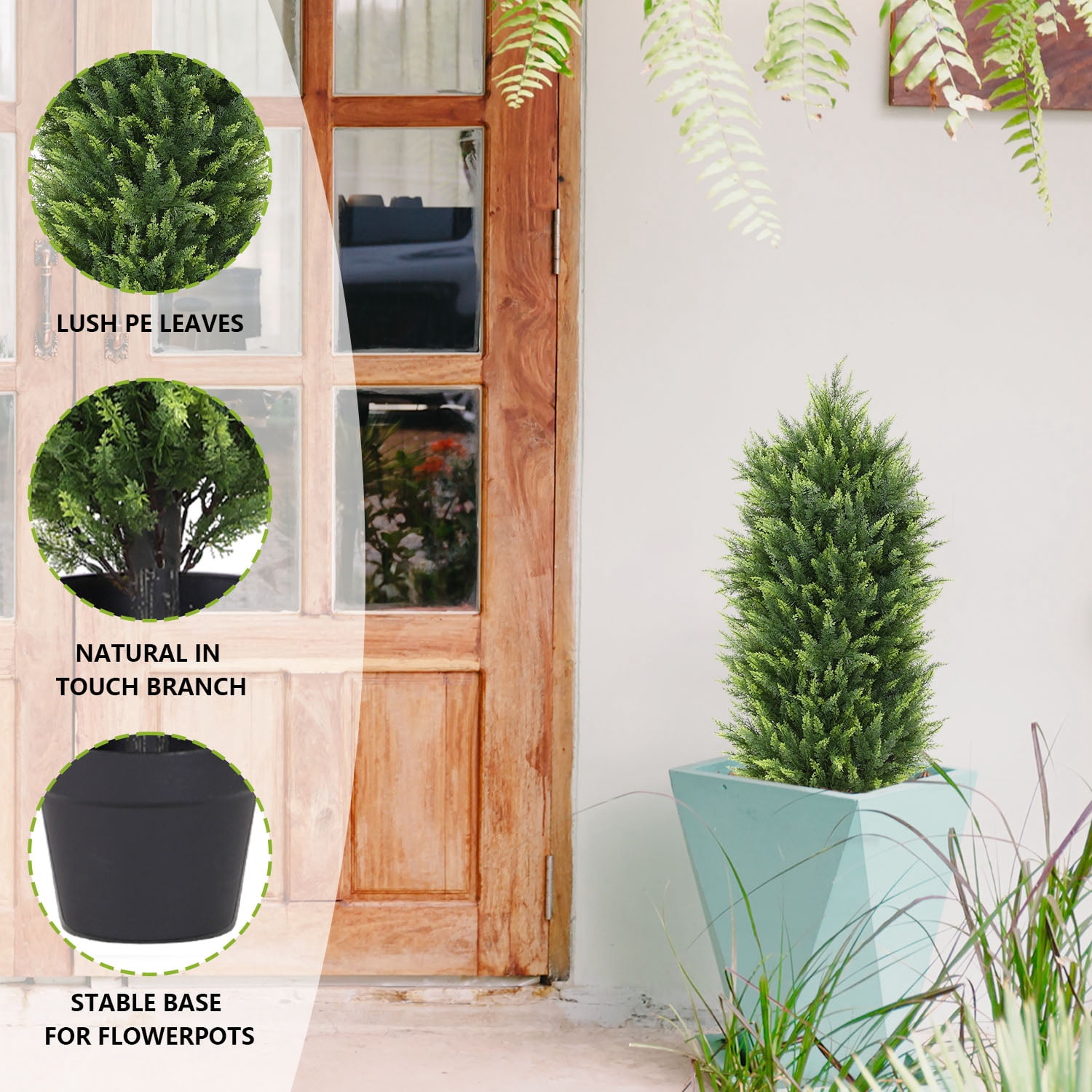 3FT Artificial Topiary Cedar Trees , Outdoors UV Protection Fake Cypress Tree Potted Plants for Patio, Home Porch, Doorway Decor