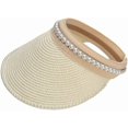 thumbnail image 4 of CoCopeaunts Women's Wide Brim Sun Hats, Pearl Straw Sun Visor Hat Summer UV Protection Beach Cap, Straw Golf Visor Hat for Girls, 4 of 6